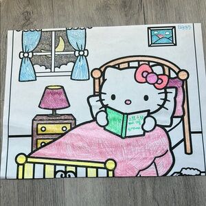 Hello Kitty Reading Art Print